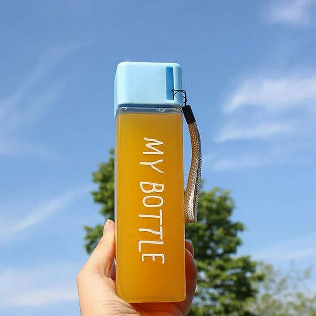 Simple Square Water Bottle, 500ml Plastic Water Cup, Transparent My Bottle With Hanging Rope, Large Mouth Water Cup With Lifting Rope And Lid Simple Square Water Bottle, 500ml Plastic Water Cup, Transparent My Bottle With Hanging Rope, Large Mouth Water Cup With Lifting Rope And Lid